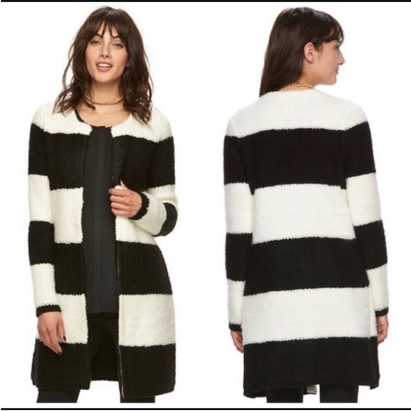 Elle black and white striped long cardigan - Picture 1 of 9